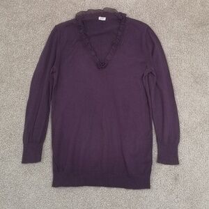 J. Crew Purple Ruffle V-Neck 3/4 Sleeve Sweater Size S